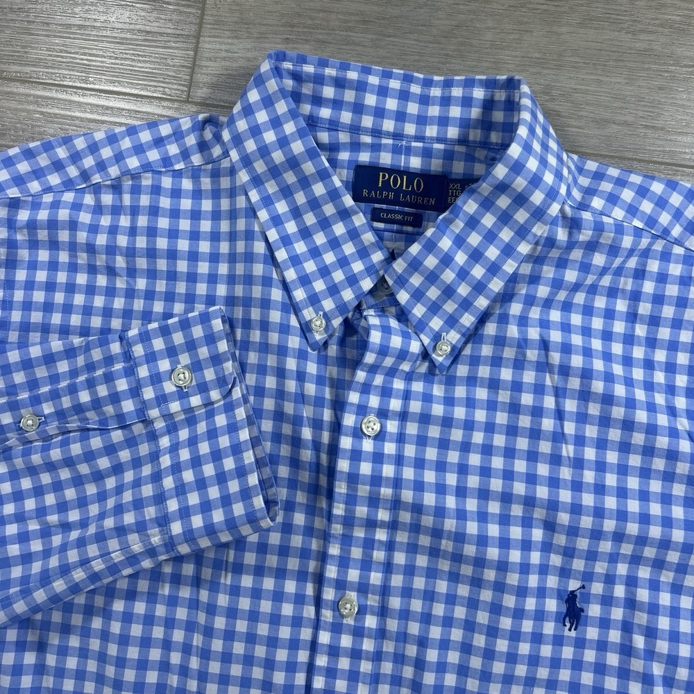 Polo Ralph Lauren Men's XXL Blue Gingham Check Classic Fit Button Down Shirt